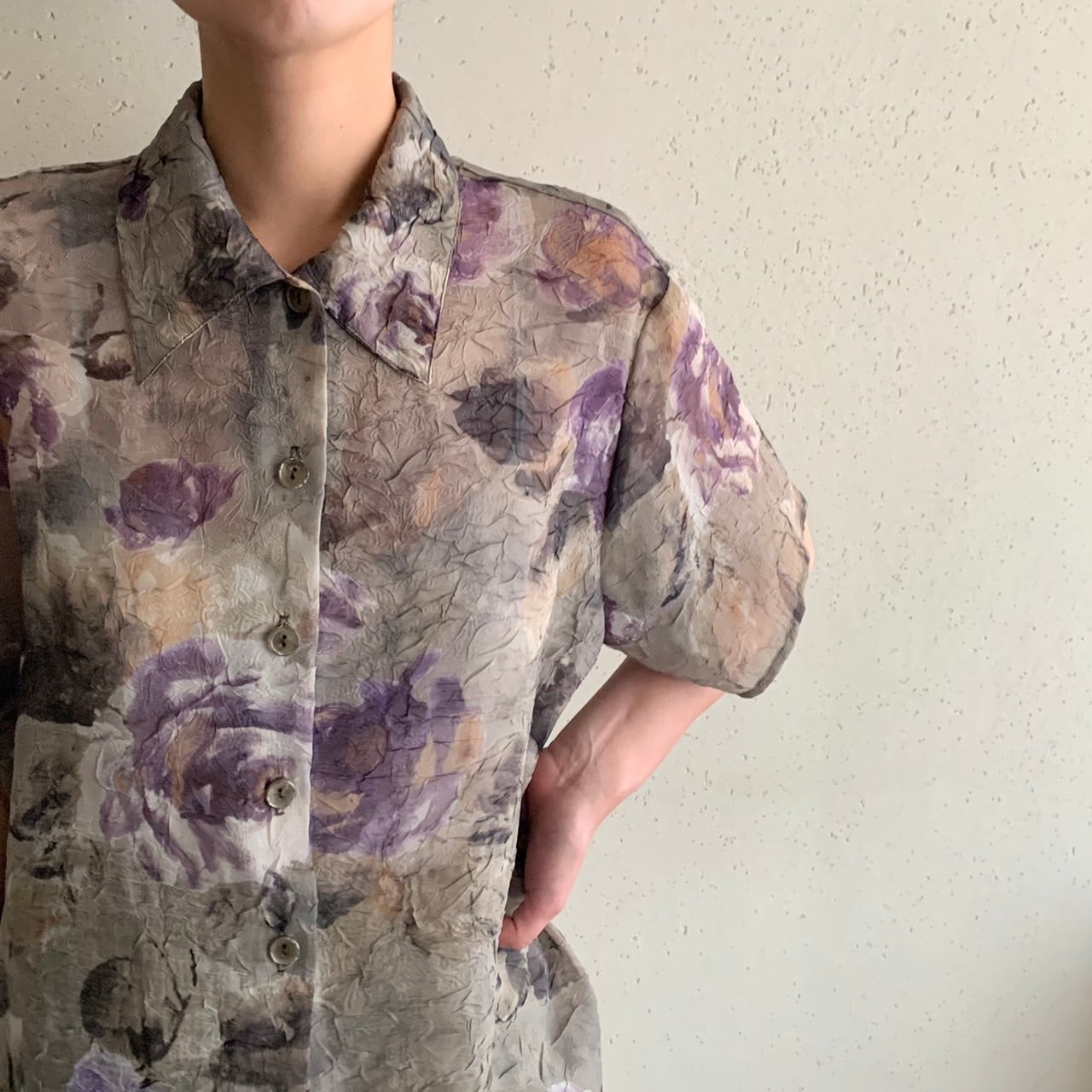 90s Sheer Pattern Printed Shirt