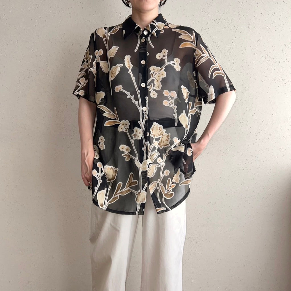 90s EURO Sheer Printed Blouse