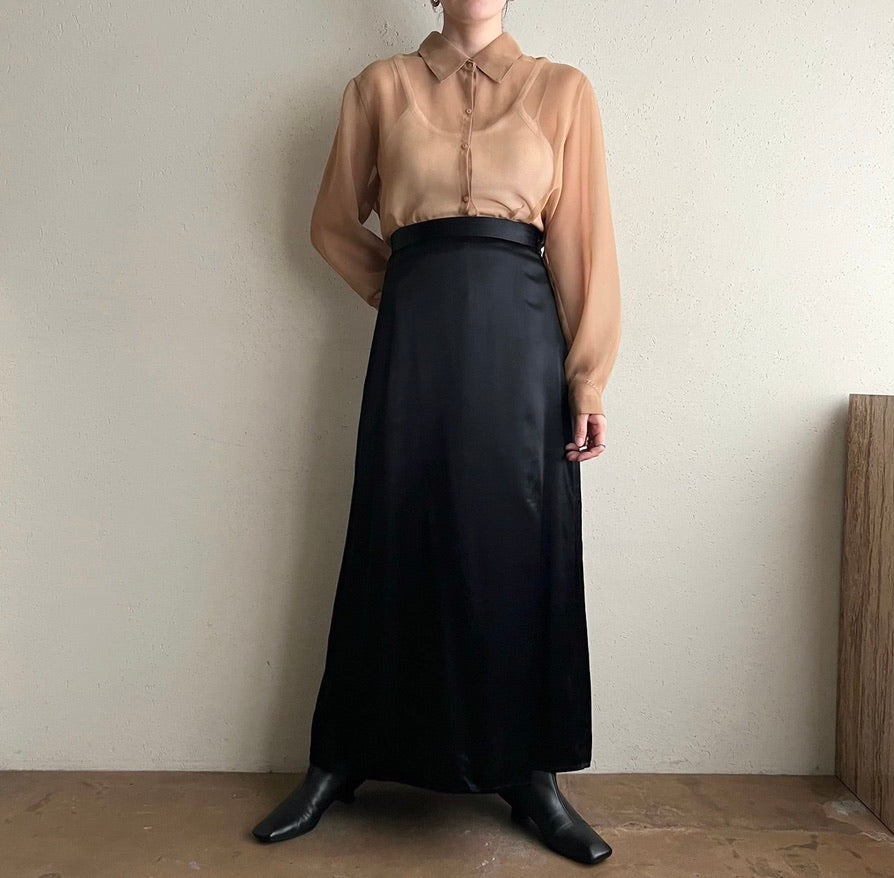 90s Black Satin Skirt Made in USA