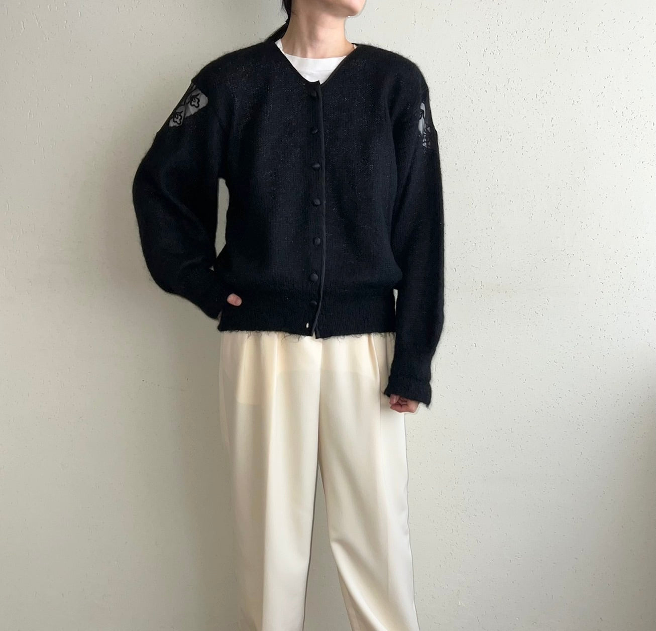 90s Lace Design Mohair Knit Cardigan Made in Italy