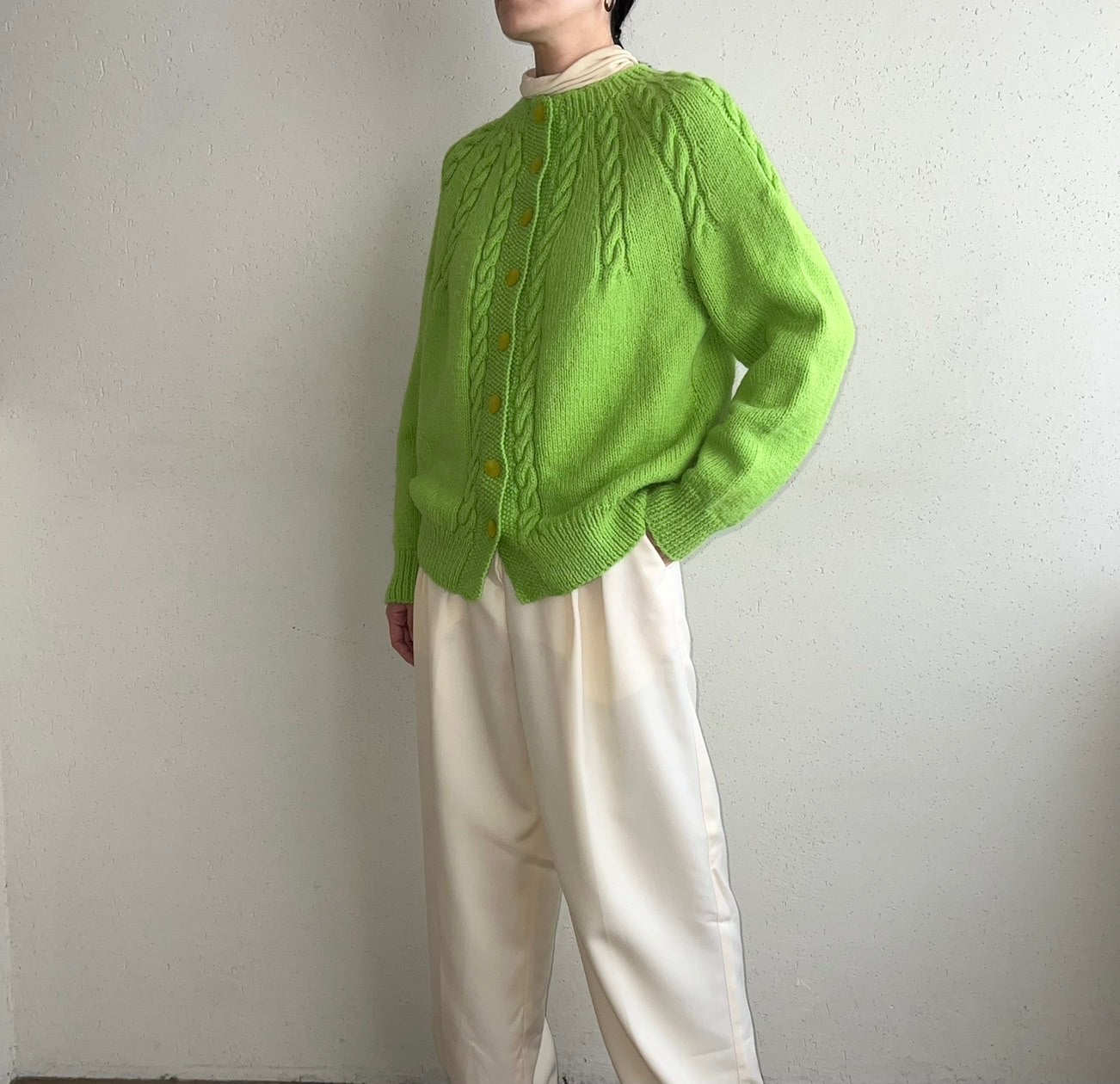 80s Light Green Knit Cardigan