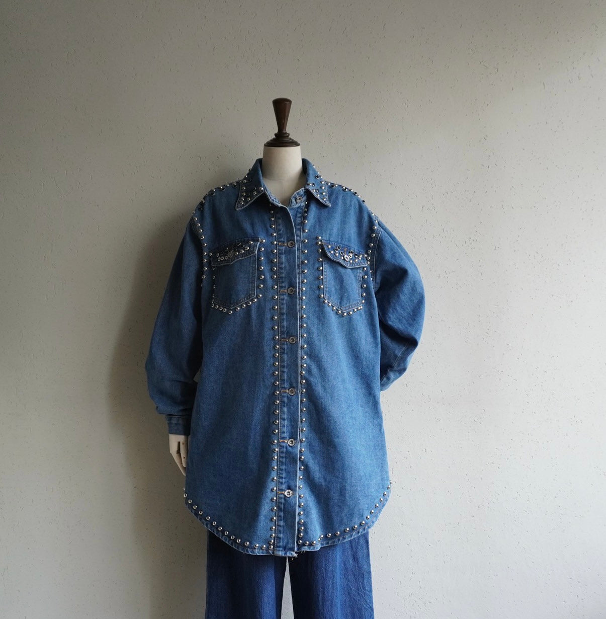 90s EURO Studs Design Denim Jacket,Shirt