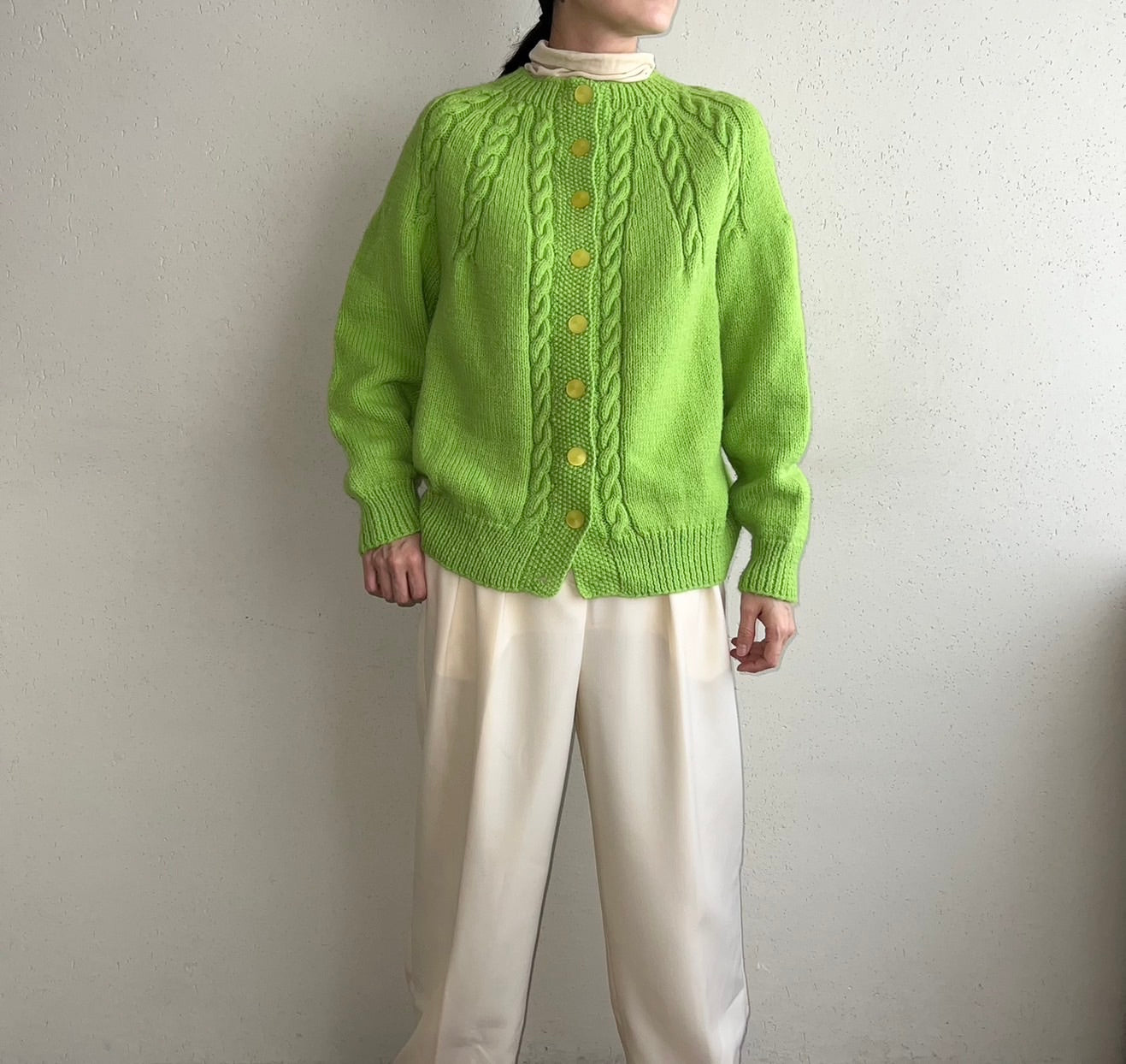 80s Light Green Knit Cardigan