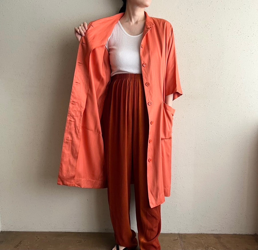 80s "FRANCES HENACHAN" Silk Long Shirt Jacket