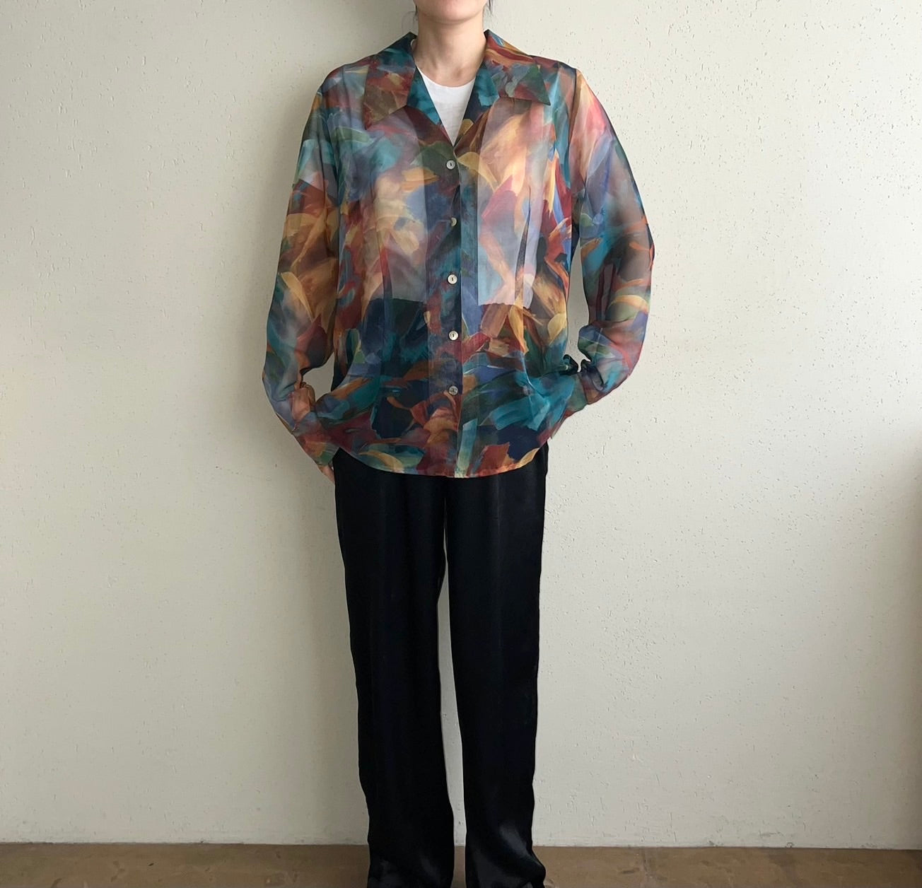 90s Printed Sheer Shirt Made in USA