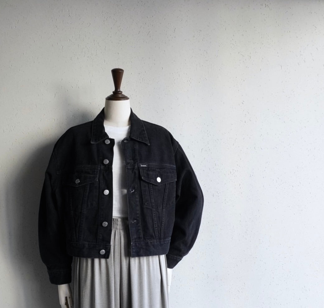 90s "GUESS" Black Denim Jacket Made in USA