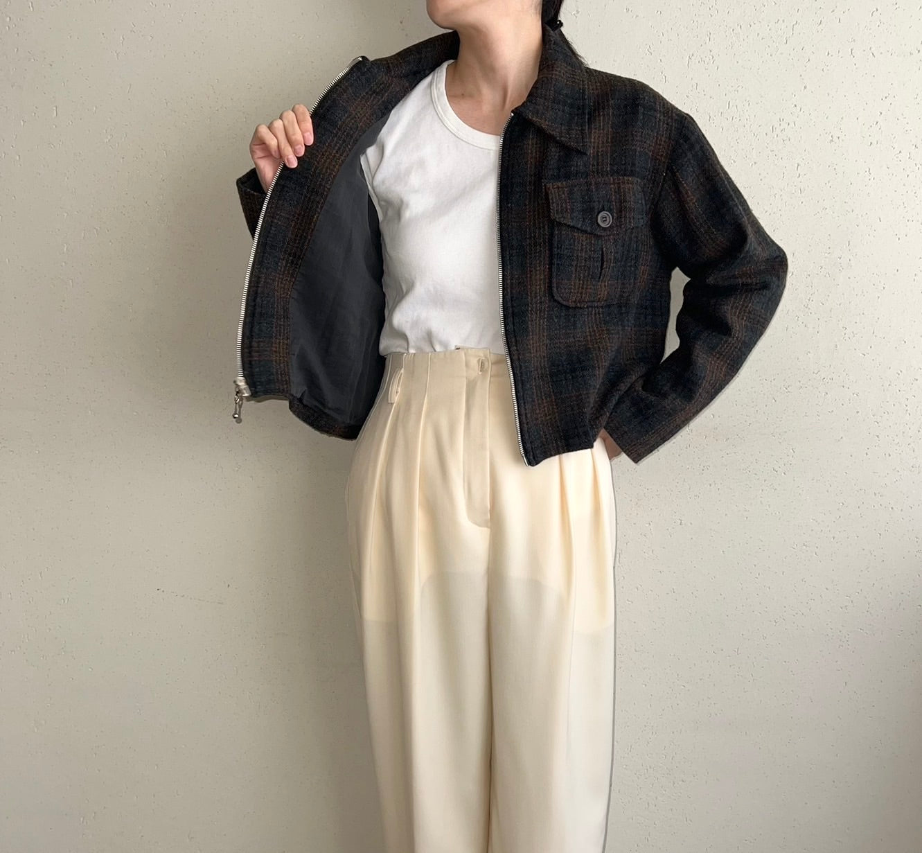 90s Plaid Zipped Jacket