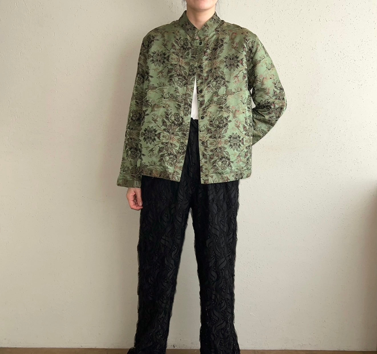 90s Silk Embroidery Shirt Jacket