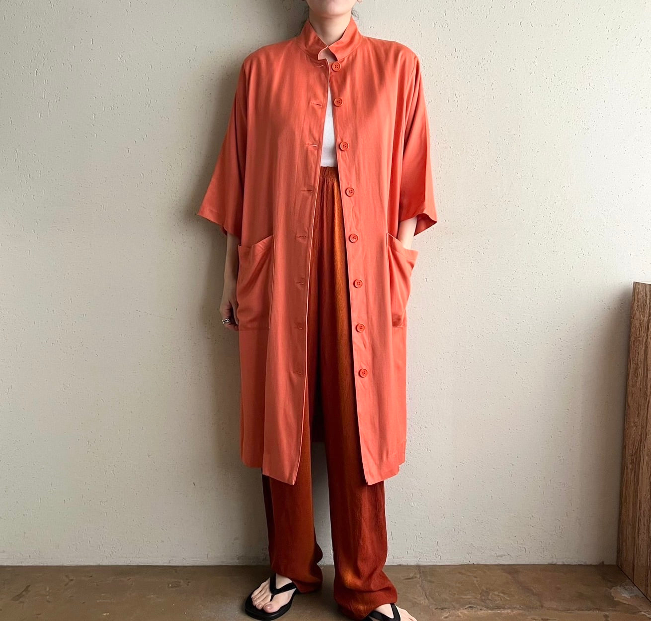 80s "FRANCES HENACHAN" Silk Long Shirt Jacket