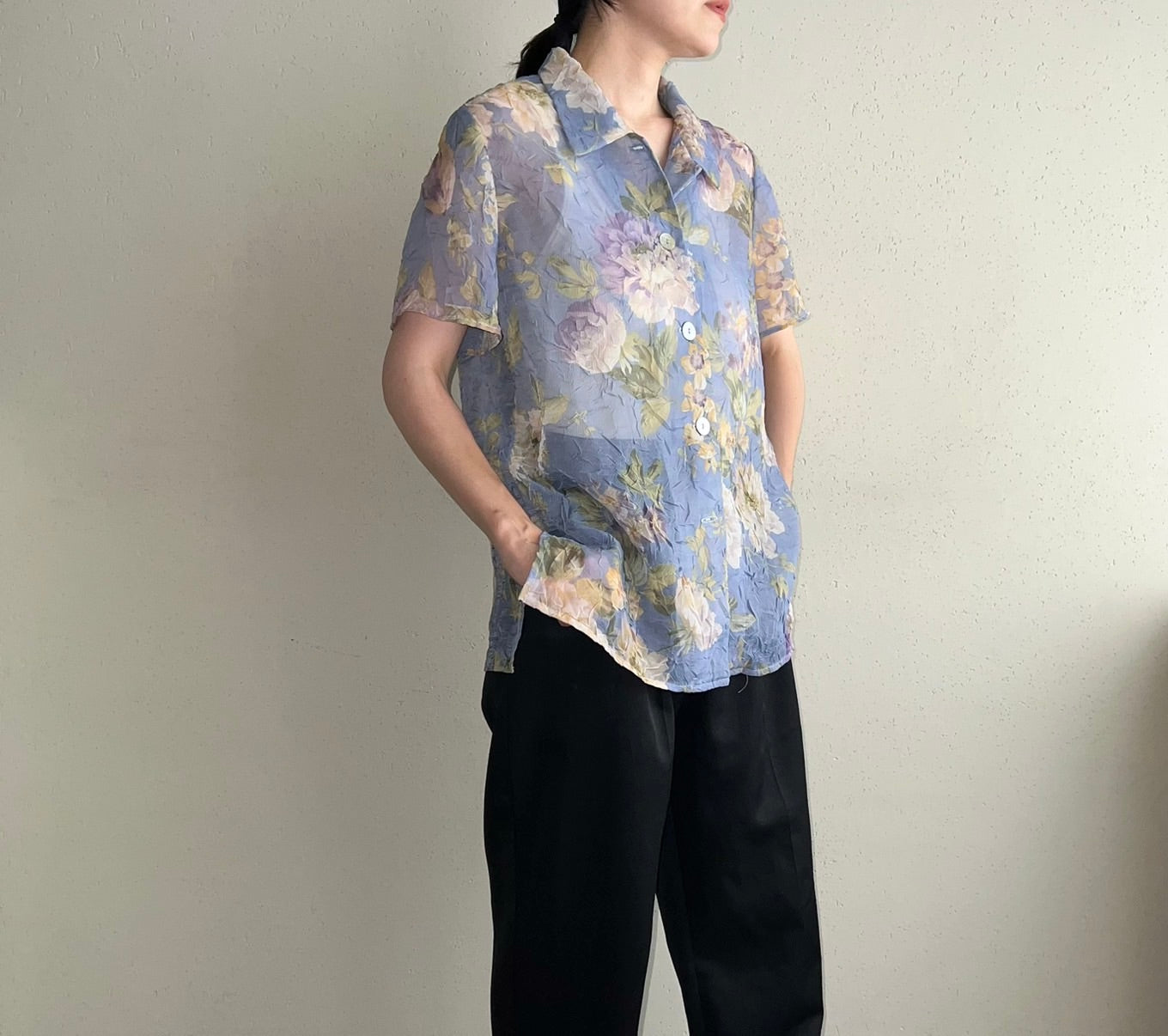 90s Printed Sheer Shirt