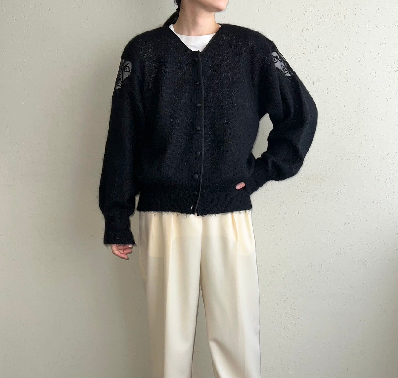 90s Lace Design Mohair Knit Cardigan Made in Italy
