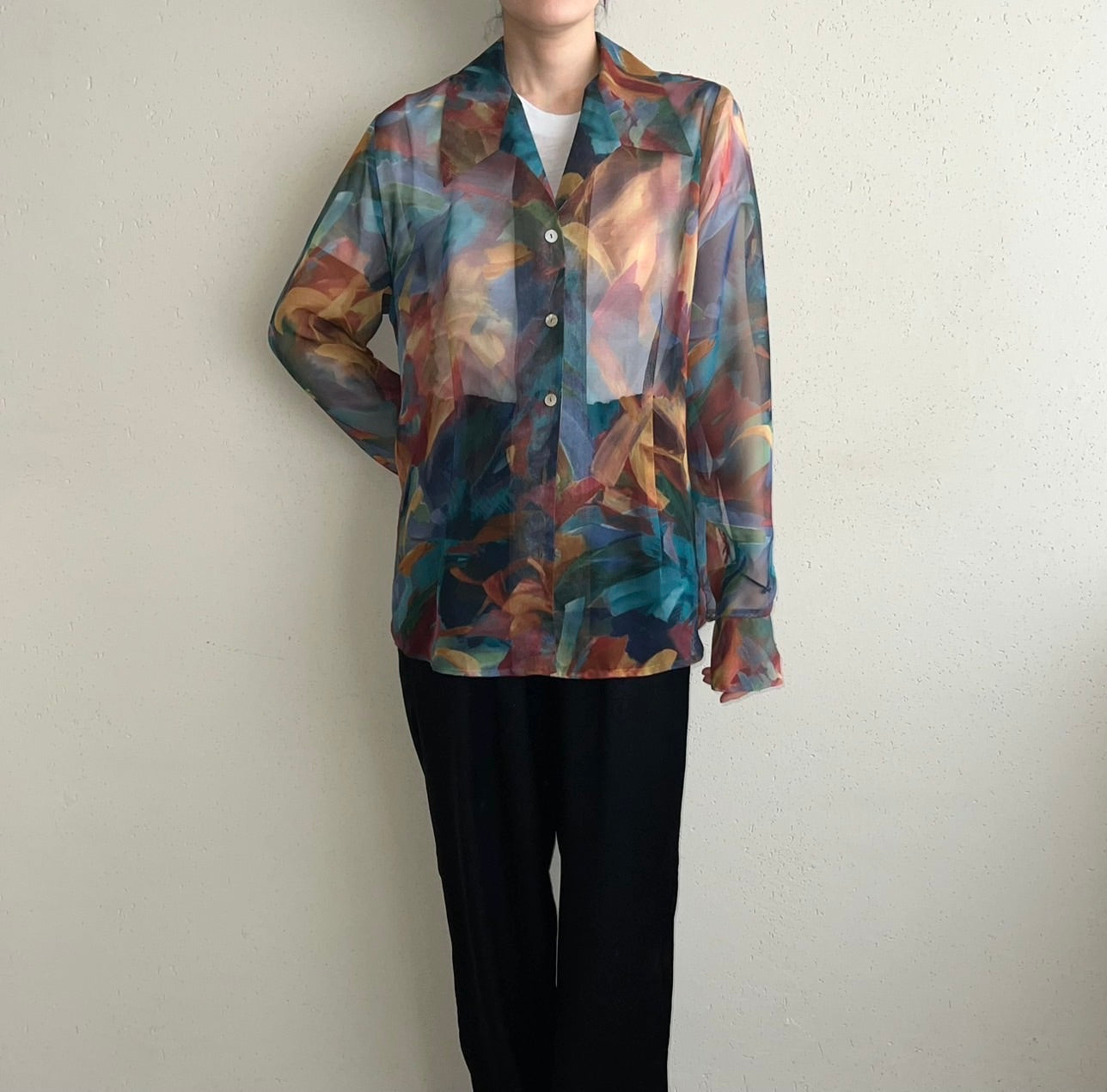 90s Printed Sheer Shirt Made in USA