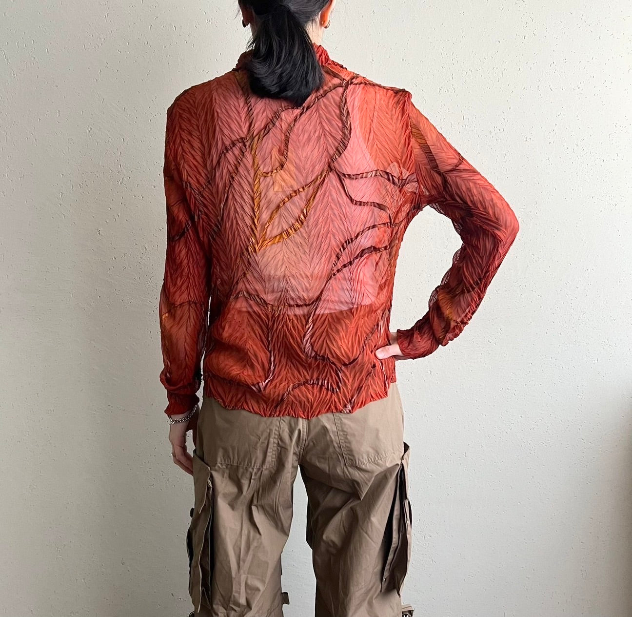 90s Sheer Pleated Design Shirt