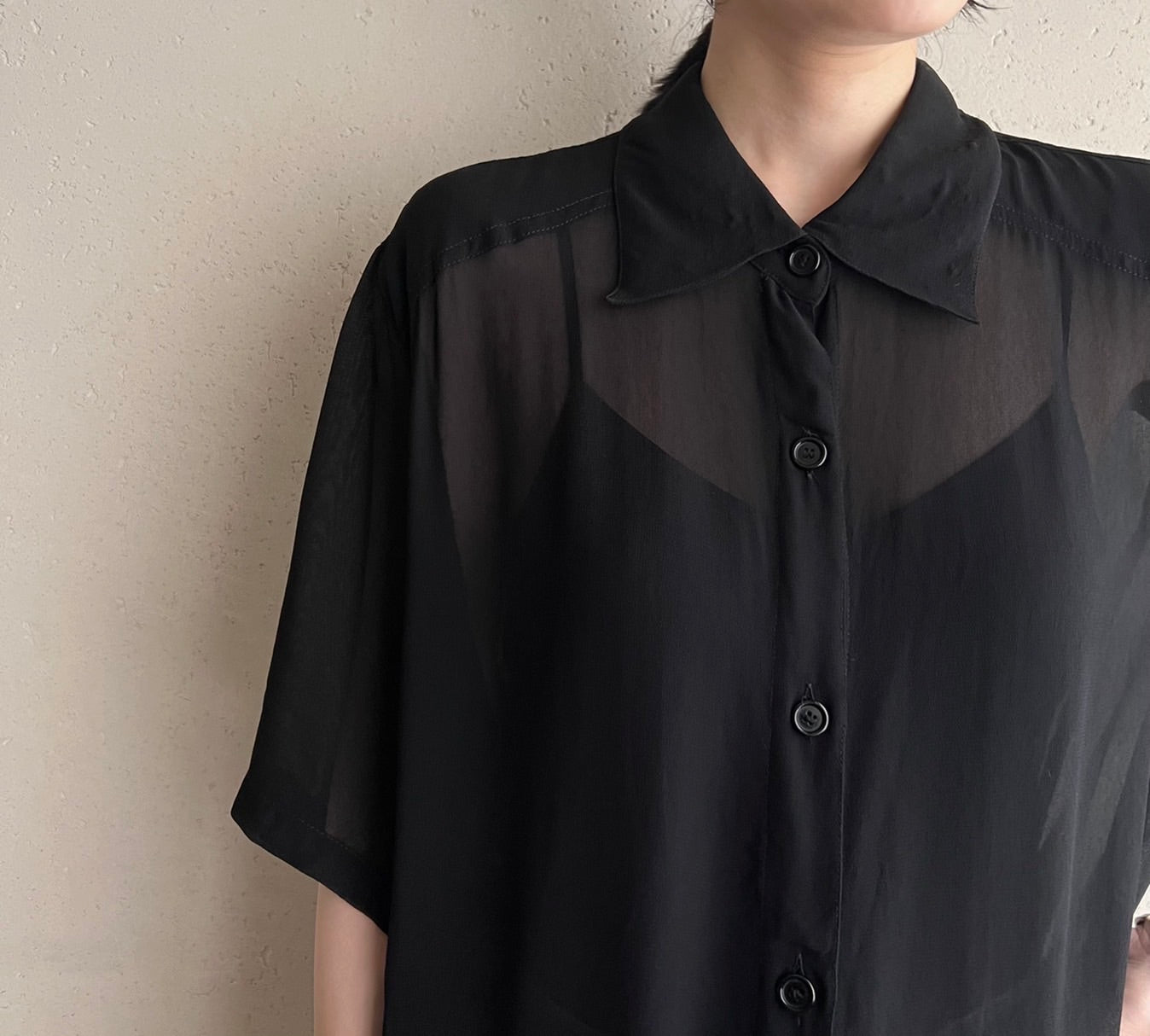 90s Black Oversized Sheer Shirt