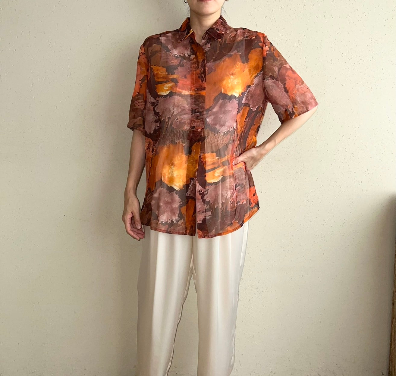 90s Printed Sheer Shirt