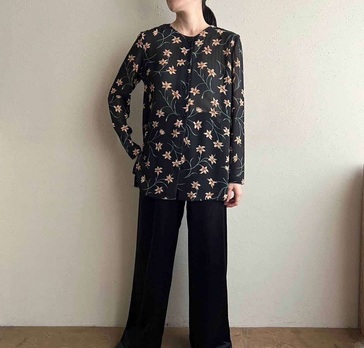 90s Sheer Printed Blouse Made in USA