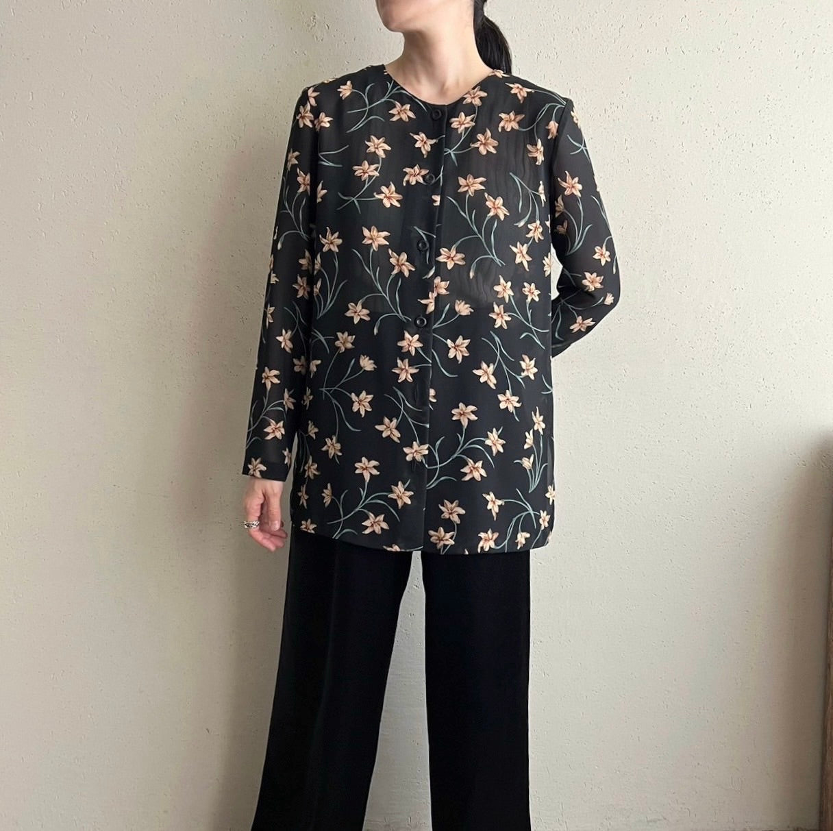 90s Sheer Printed Blouse Made in USA