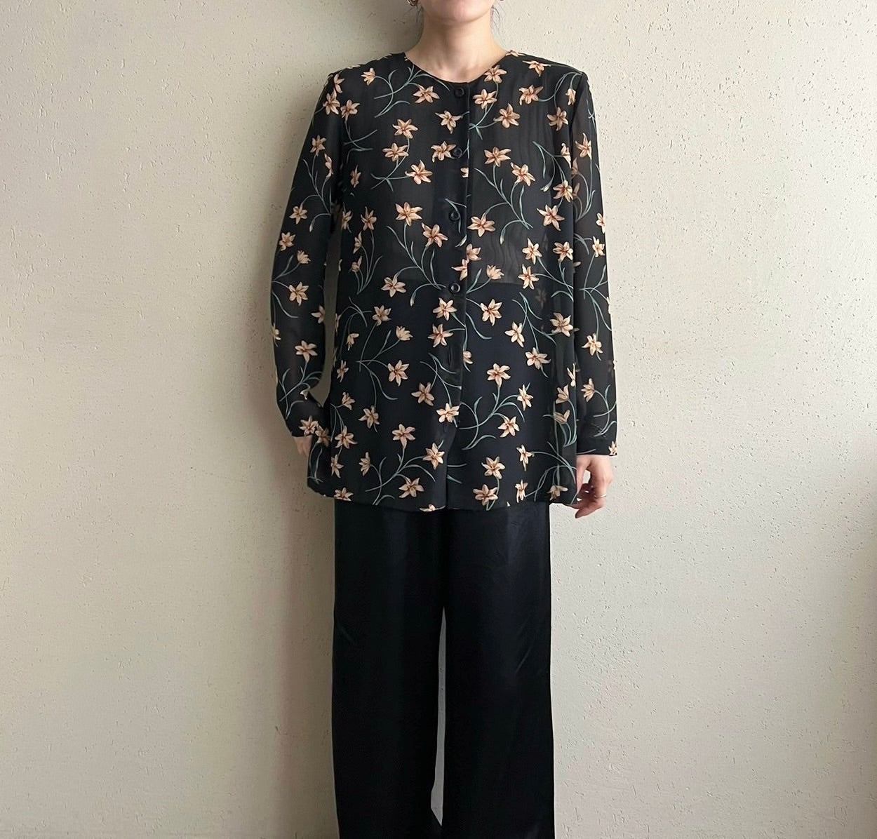 90s Sheer Printed Blouse Made in USA