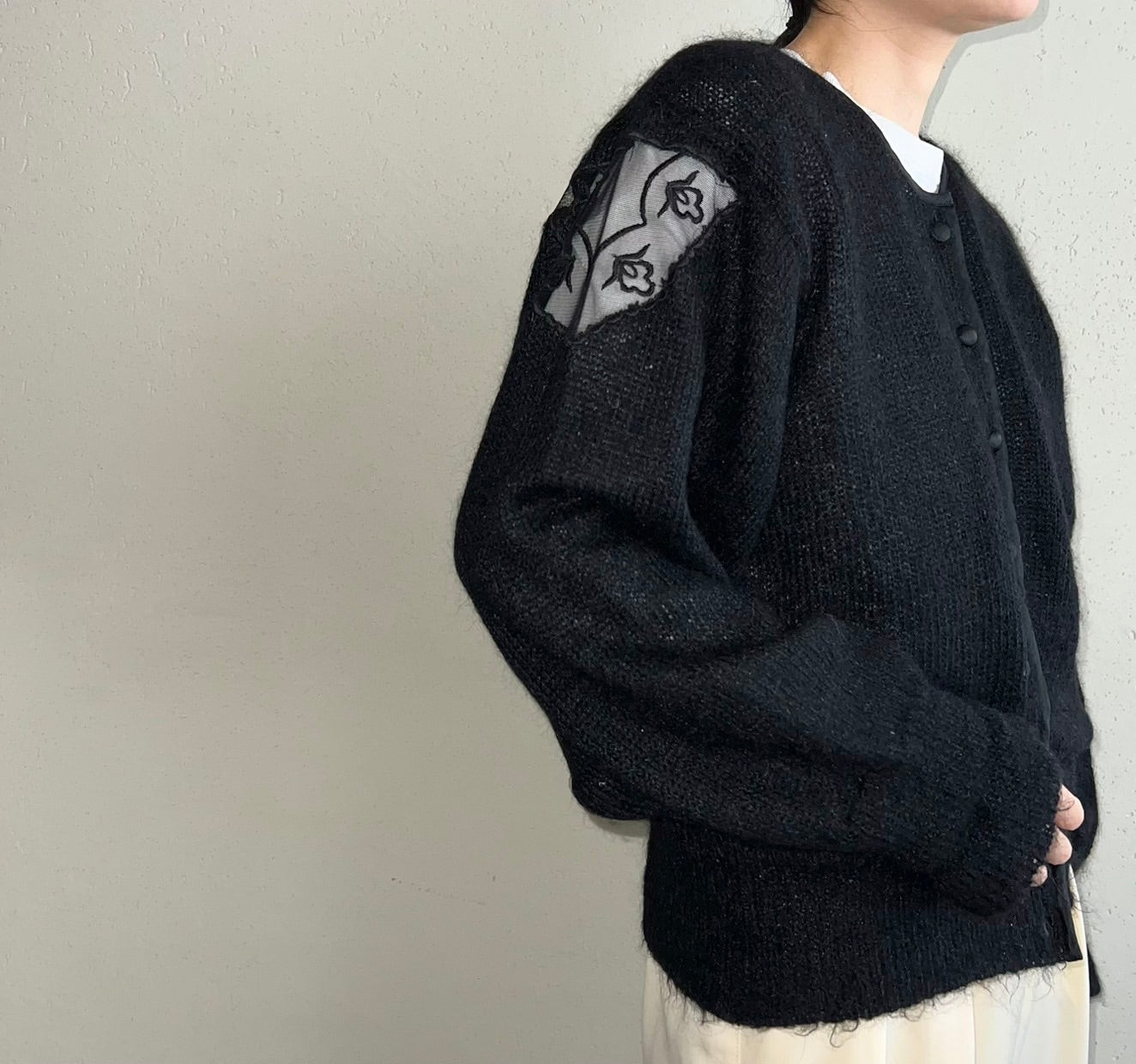 90s Lace Design Mohair Knit Cardigan Made in Italy