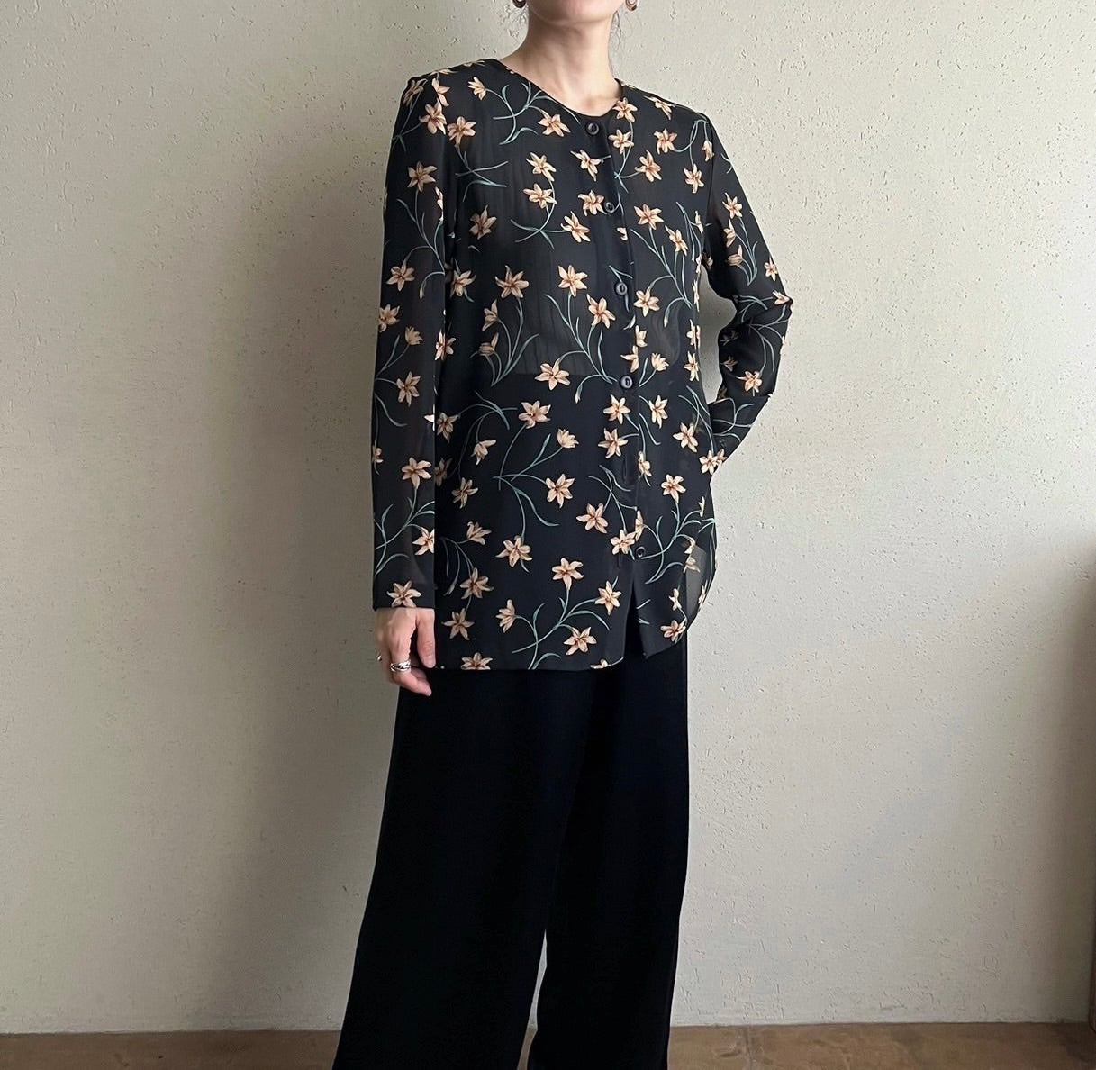90s Sheer Printed Blouse Made in USA