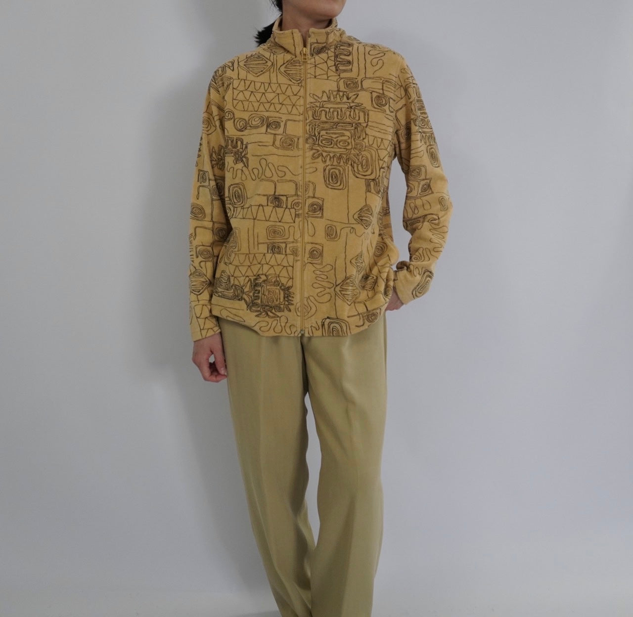 90s Abstract Printed Zip Top