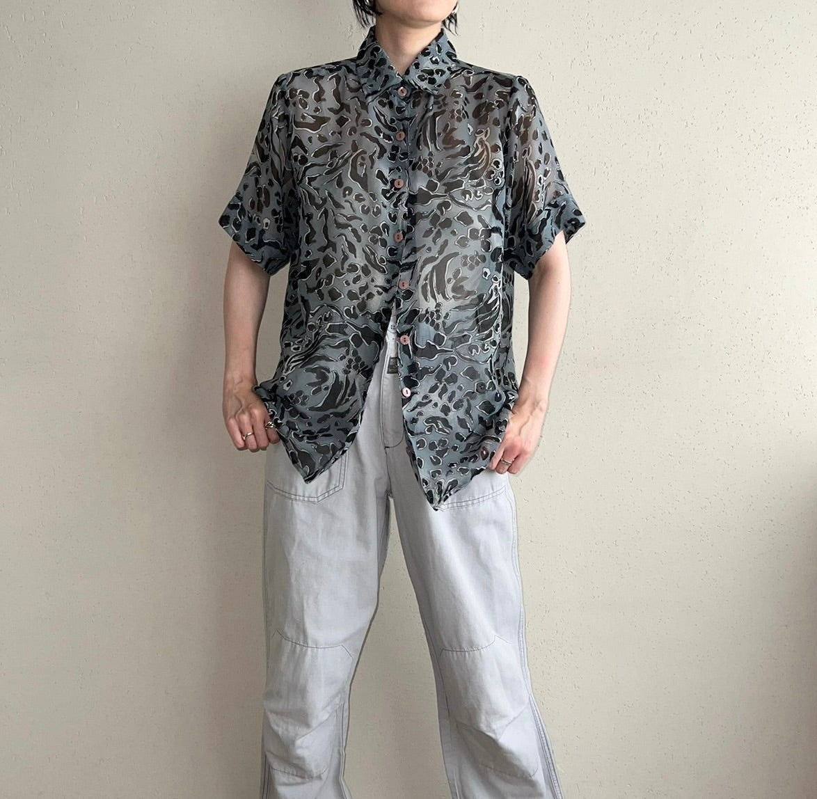 90s Sheer Pattern Printed Shirt