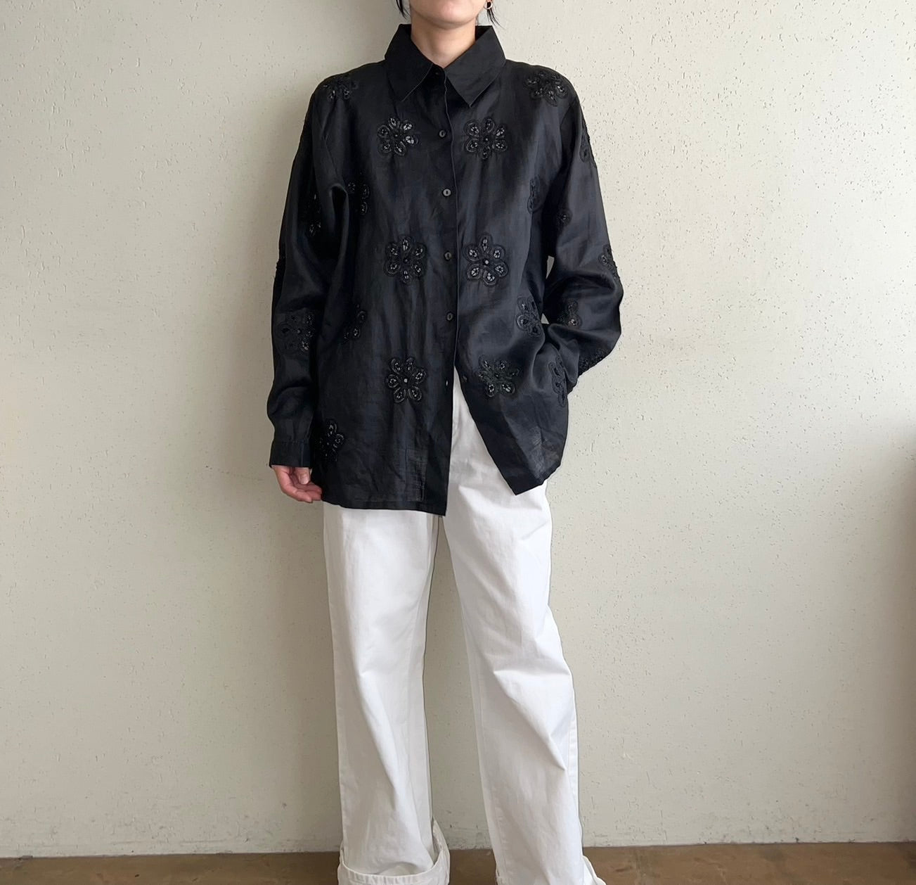 90s Black Cut Lace Shirt