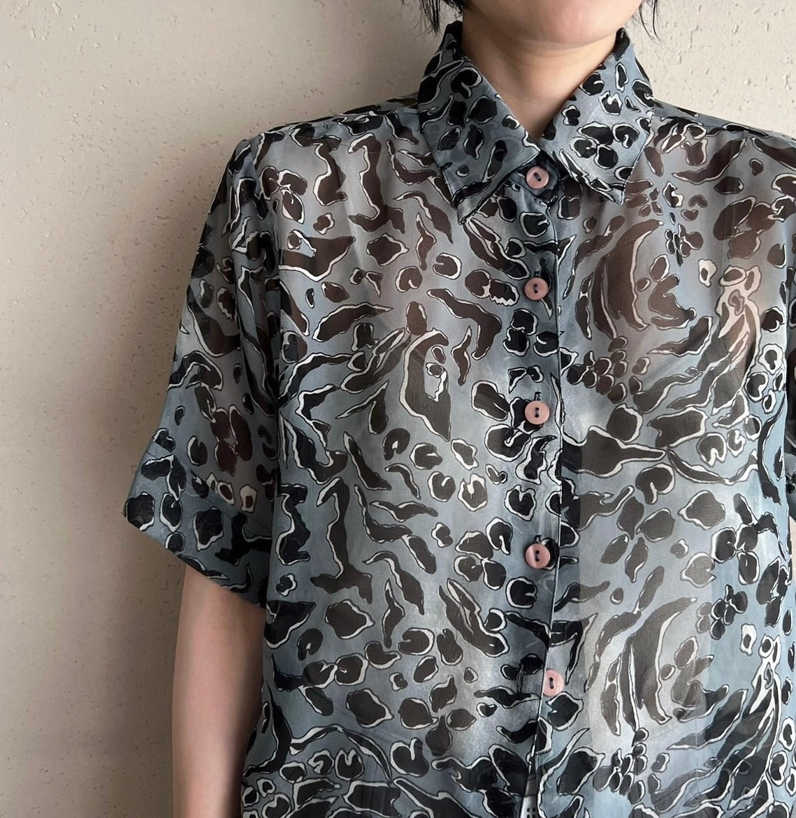 90s Sheer Pattern Printed Shirt