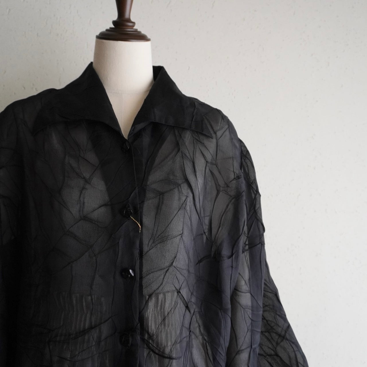 80s Black Sheer Design Shirt Dead Stock