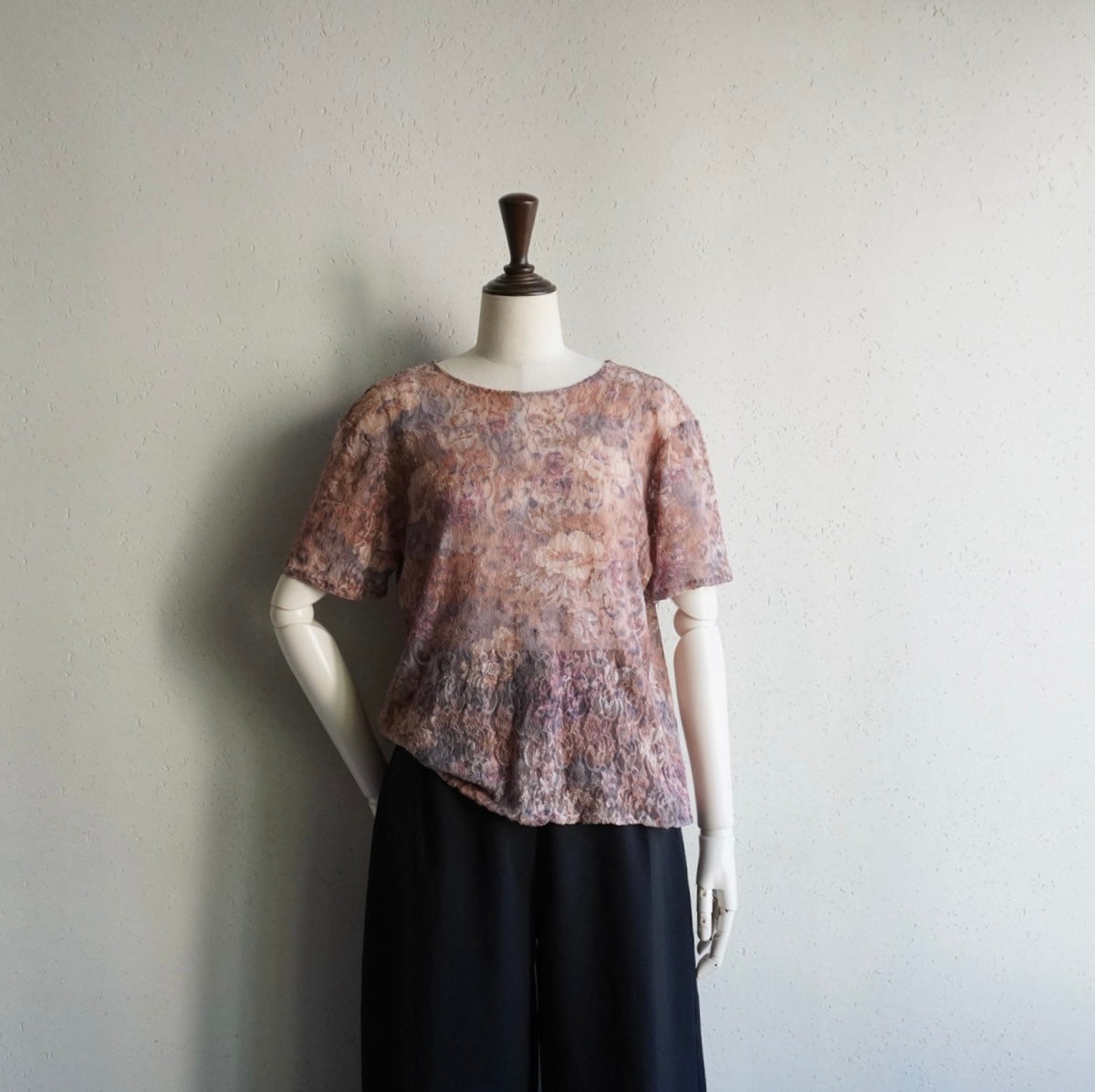 90s Lace Design Sheer Top