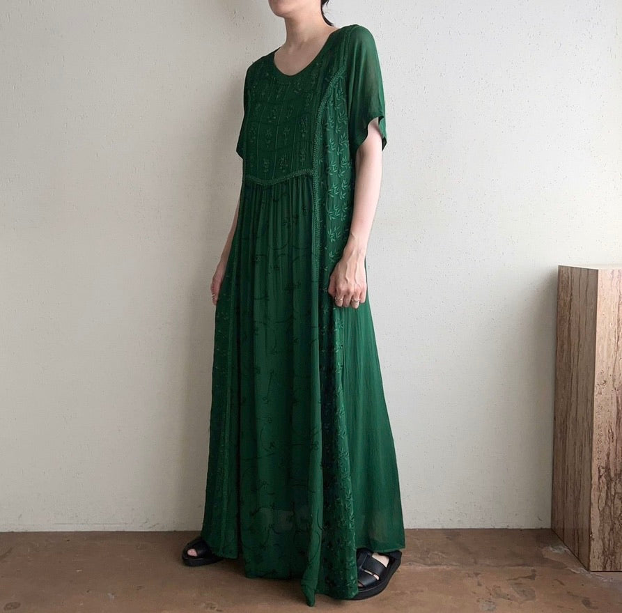90s Sheer Embroidery Maxi Dress