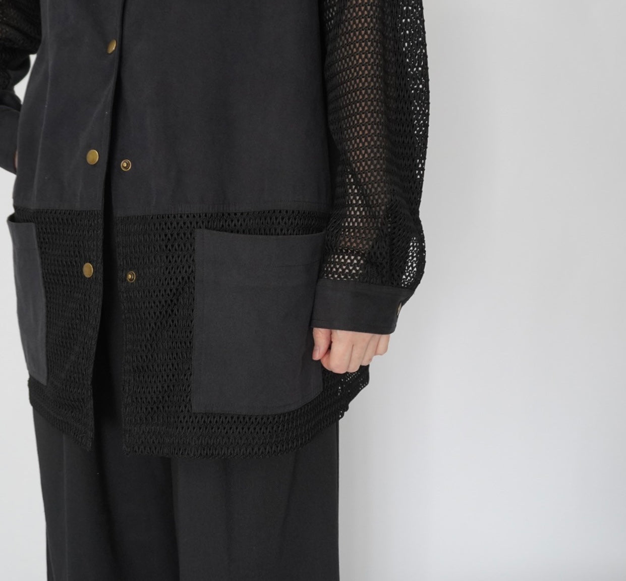 90s Black Mesh Design Shirt, Jacket