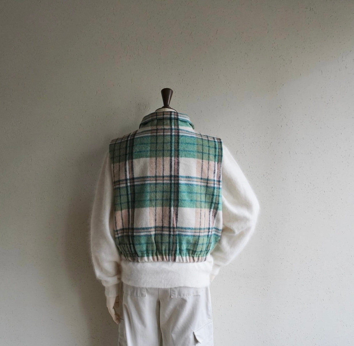 Green Plaid Zip Vest