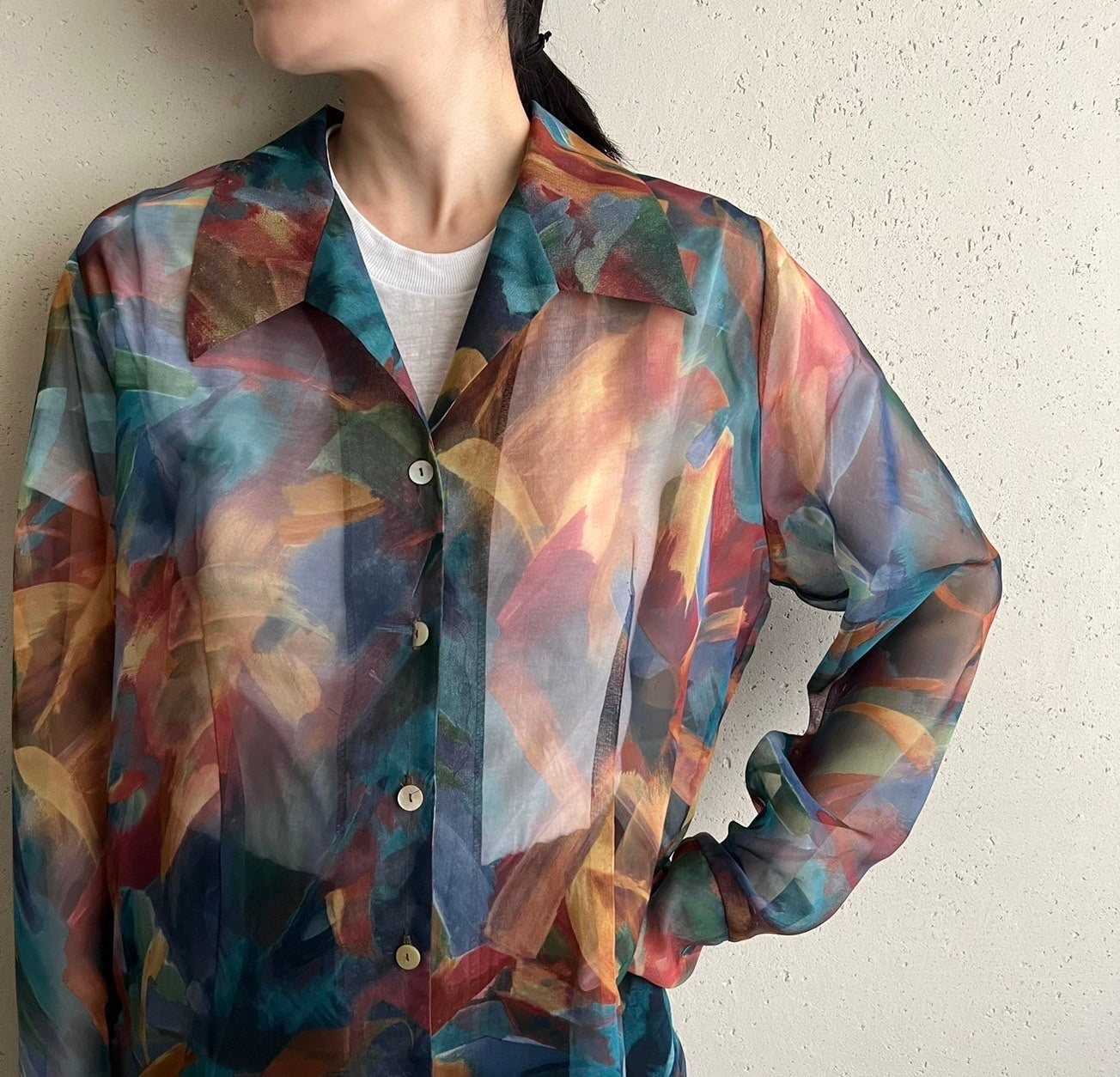 90s Printed Sheer Shirt Made in USA