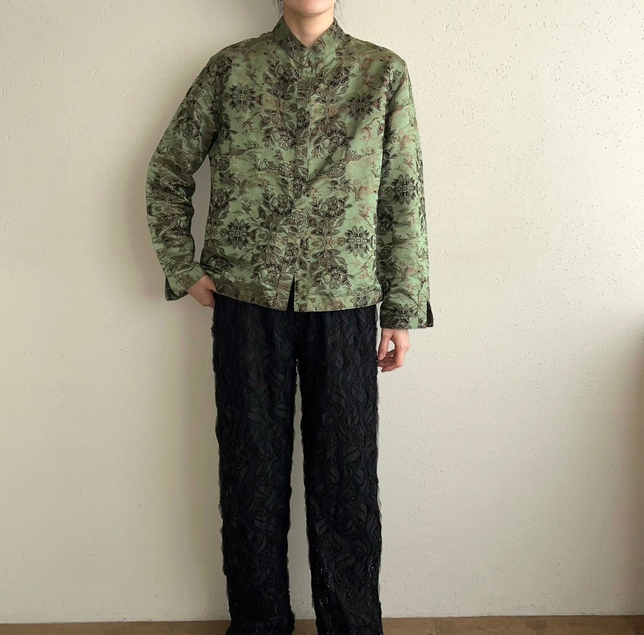 90s Silk Embroidery Shirt Jacket