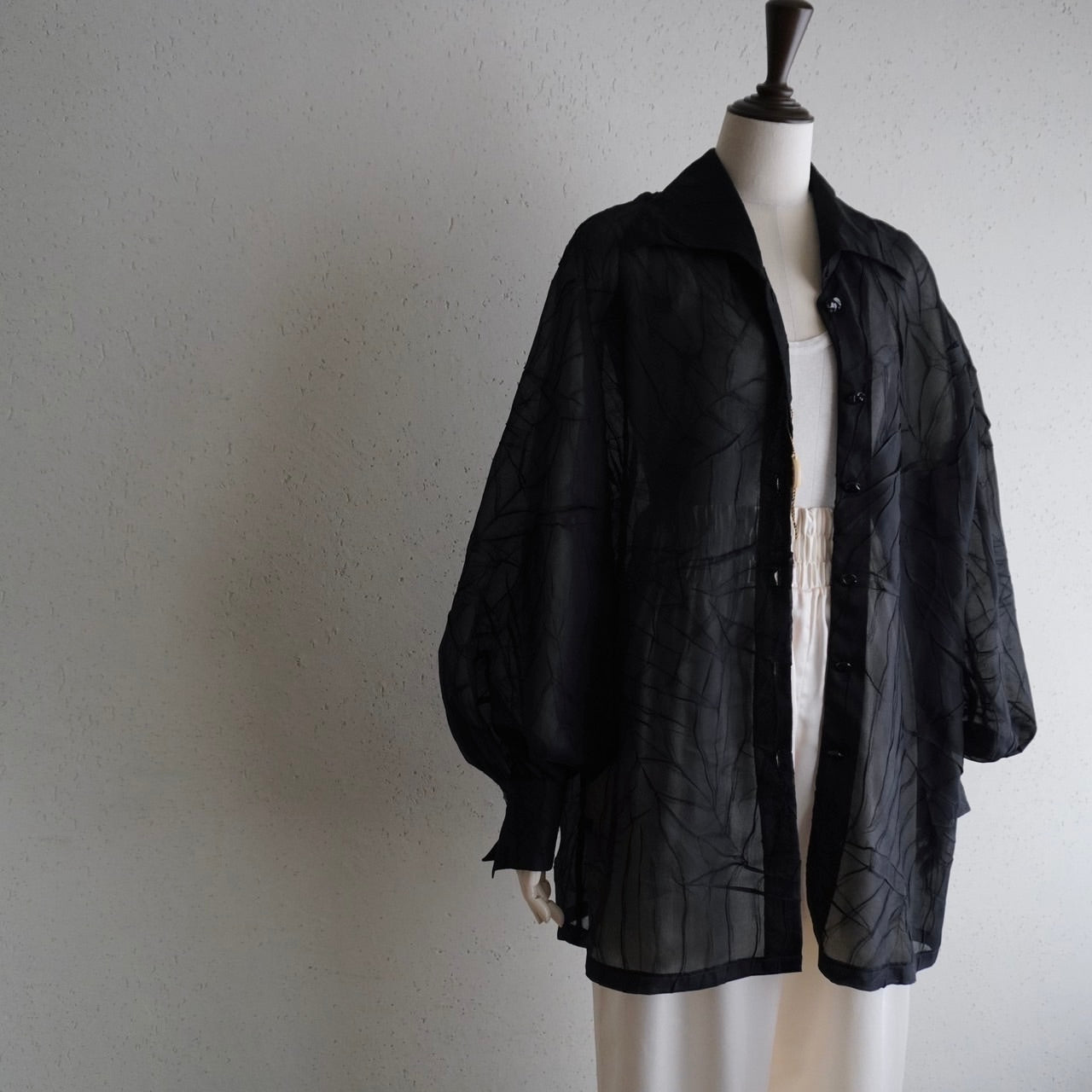 80s Black Sheer Design Shirt Dead Stock
