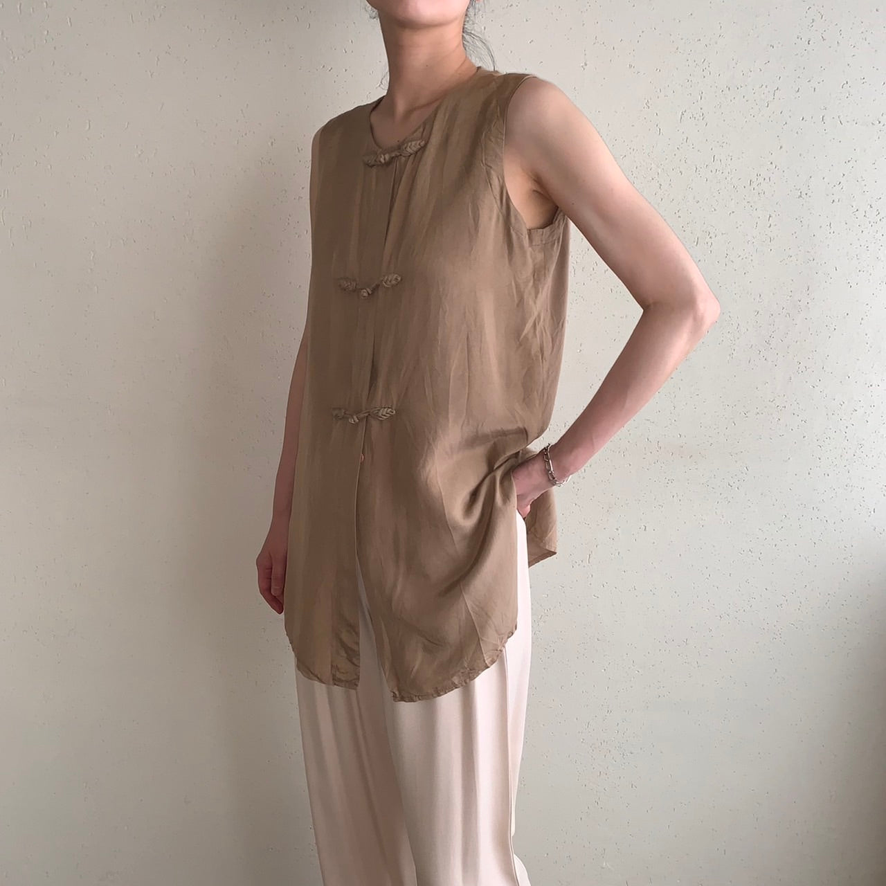 90s Silk Asian Design Blouse,Vest