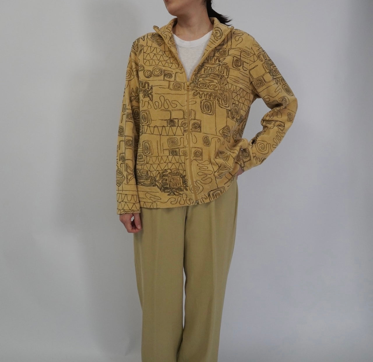 90s Abstract Printed Zip Top