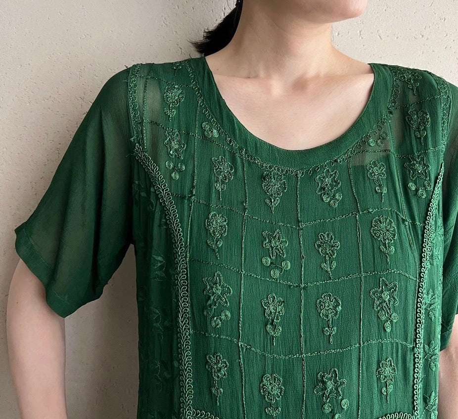 90s Sheer Embroidery Maxi Dress