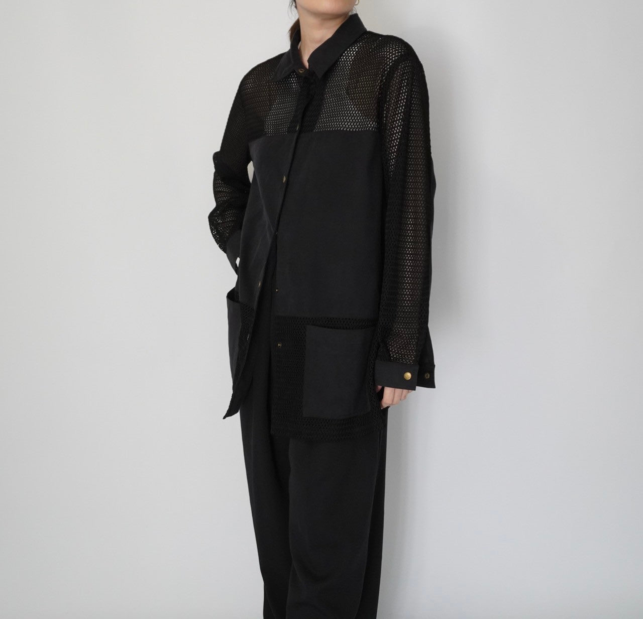 90s Black Mesh Design Shirt, Jacket