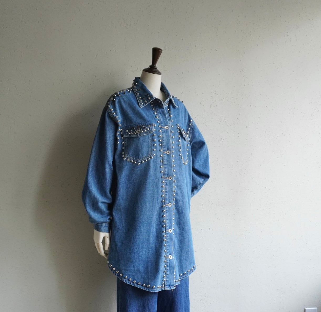 90s EURO Studs Design Denim Jacket,Shirt