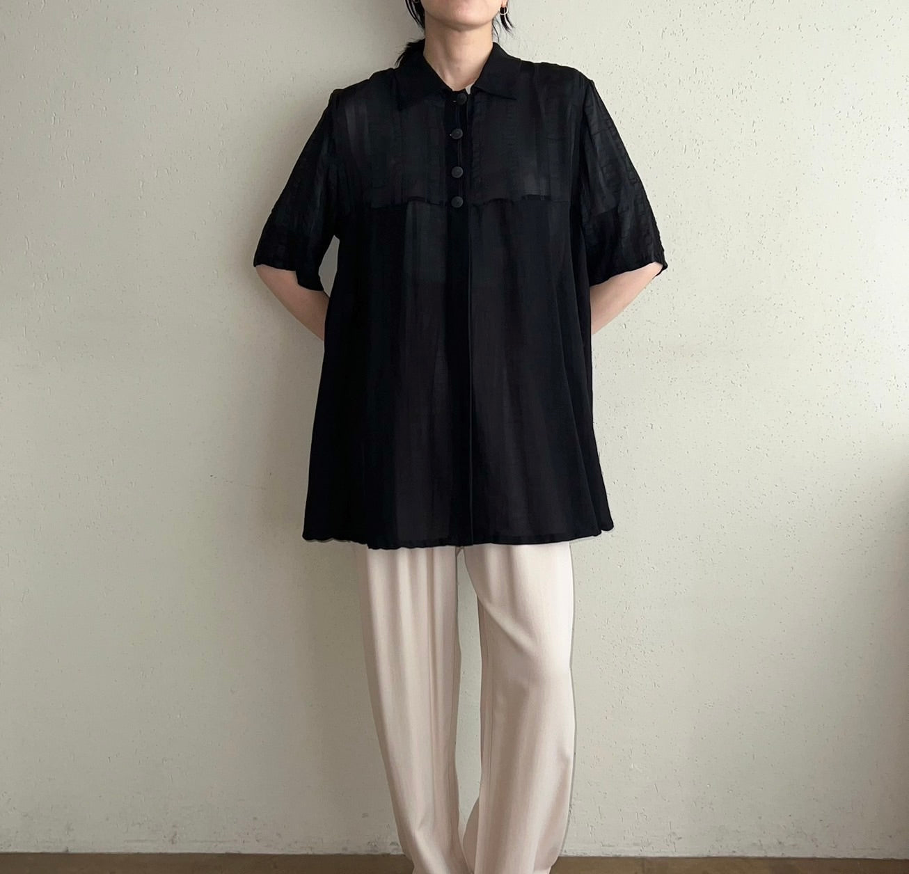 90s Black Sheer Shirt Made in Italy