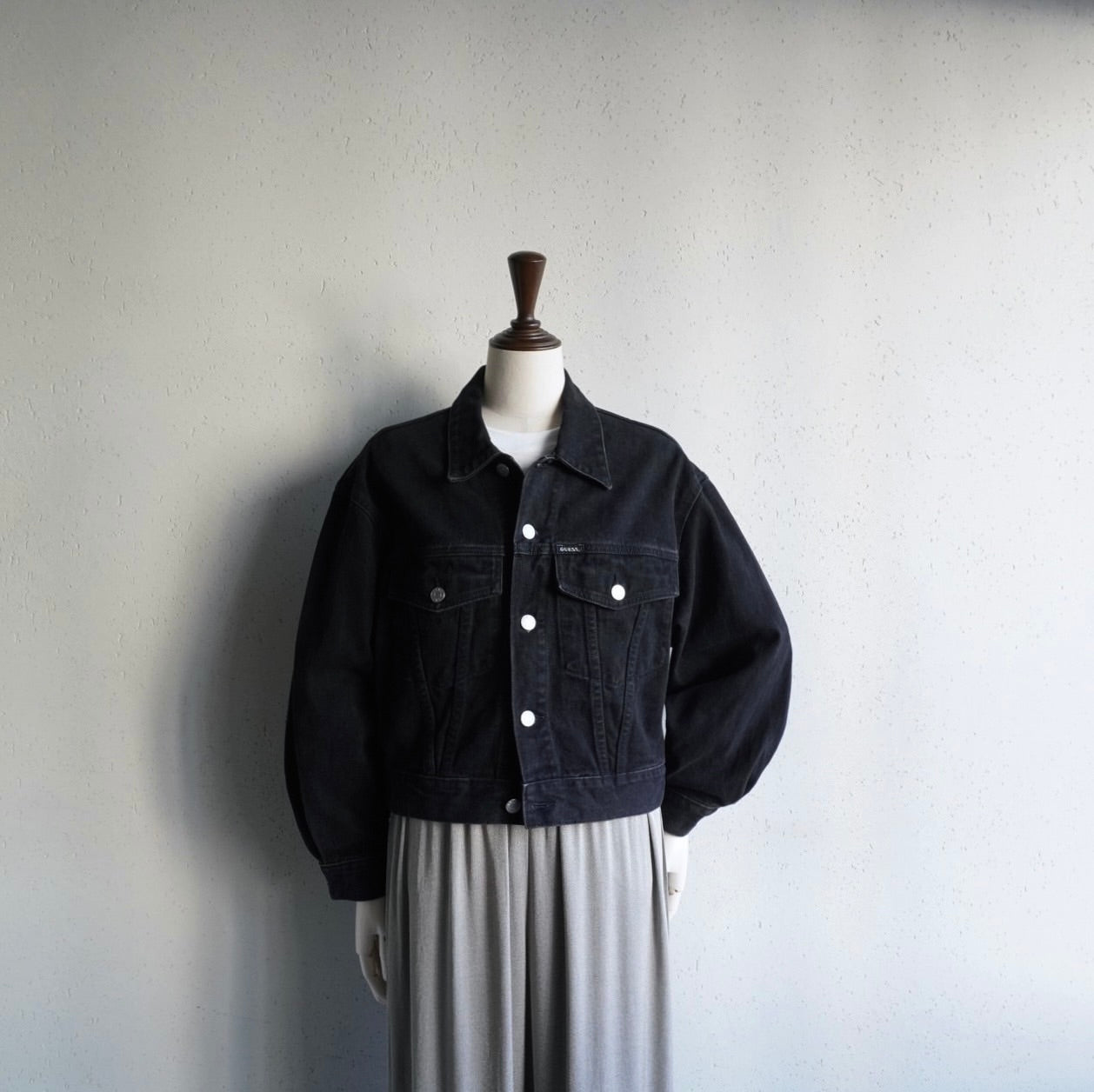 90s "GUESS" Black Denim Jacket Made in USA
