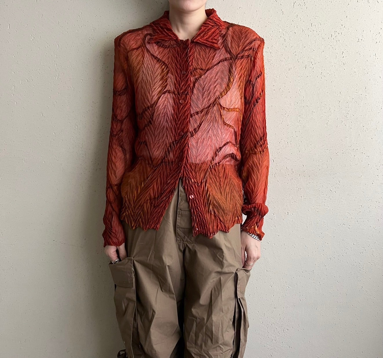90s Sheer Pleated Design Shirt