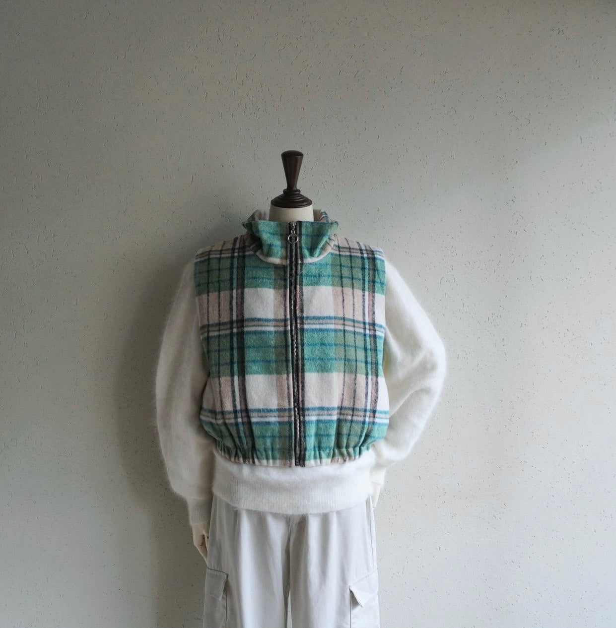 Green Plaid Zip Vest
