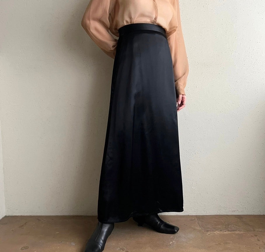 90s Black Satin Skirt Made in USA