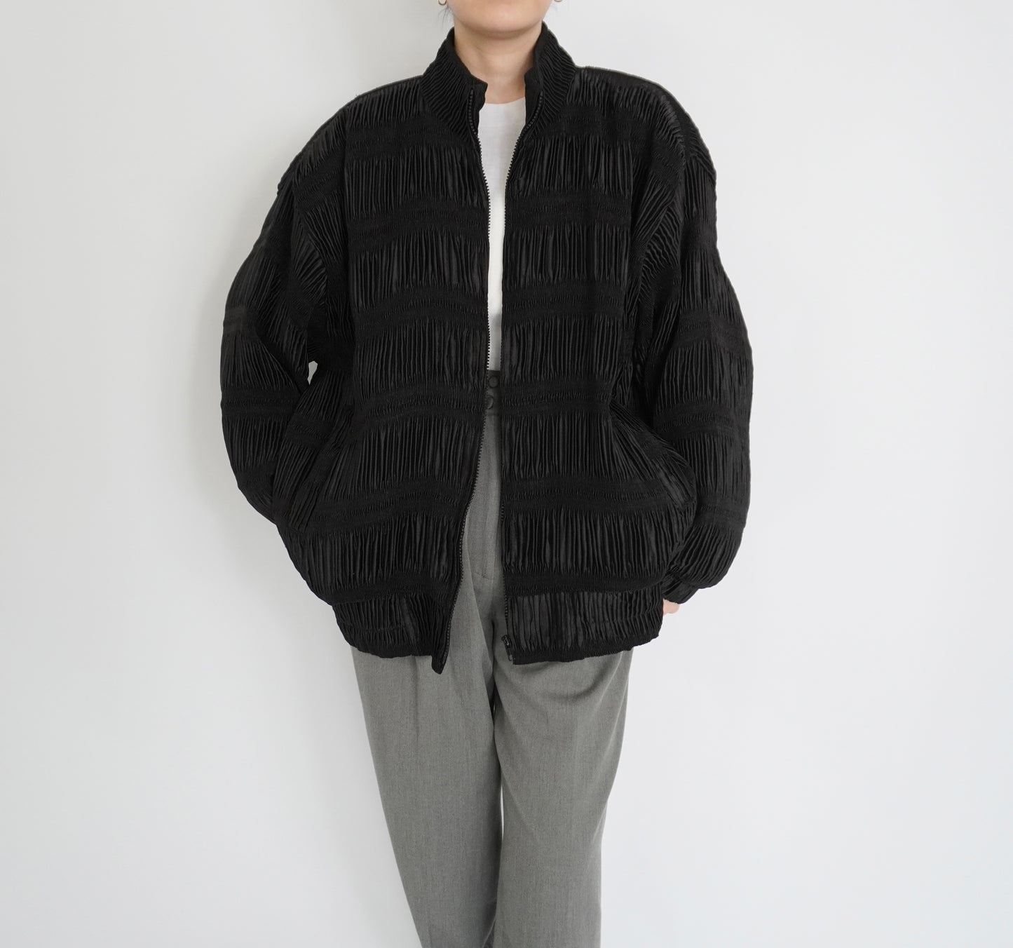 90s Black Pleat Jacket