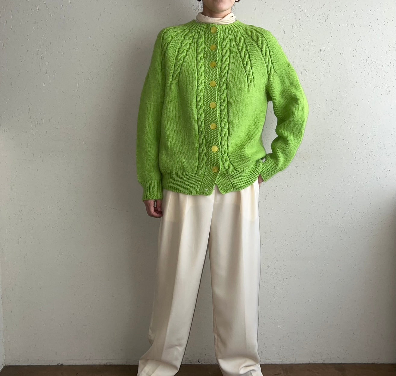 80s Light Green Knit Cardigan