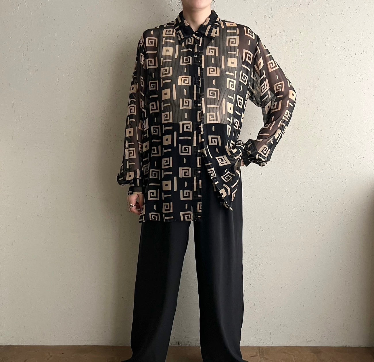 90s Silk Printed Sheer Shirt