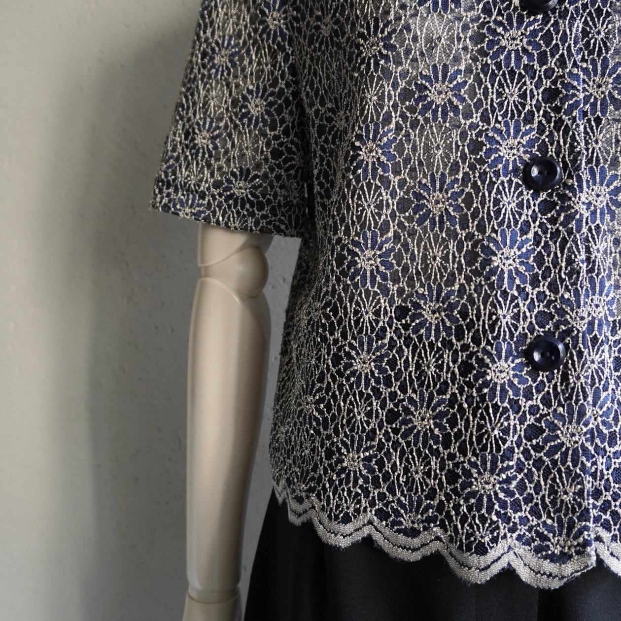 90s Lace Design Mesh Shirt